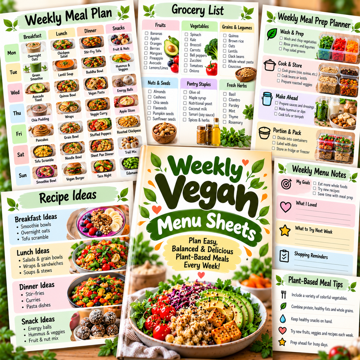 Weekly Vegan Menu Sheets